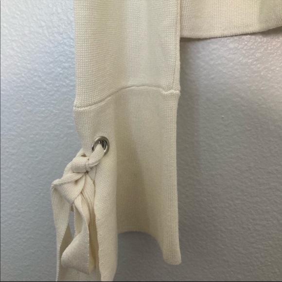 Zara Knit Cream Tie Sleeve Ribbed Cropped Sweater - Picture 3 of 5